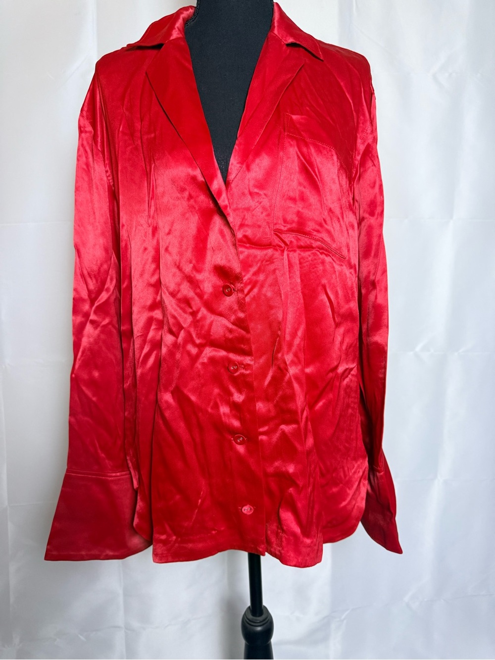L'Academie Red Satin Button-Down Shirt